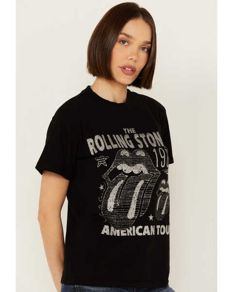 Image #2 - People Of Leisure Women's Rolling Stones 1981 American Tour Glitter Short Sleeve Graphic Tee, Black, hi-res