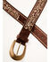 Catchfly Women's Embroidered Crystal Accent Western Belt, Brown, hi-res