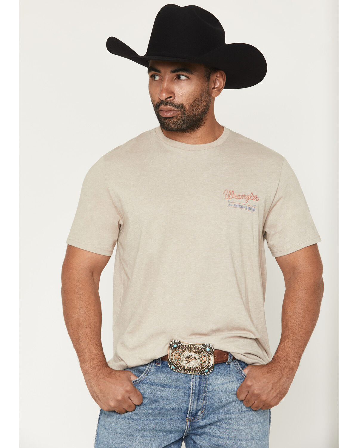 Image #2 - Wrangler Men's American Cowboy Short Sleeve Graphic T-Shirt, Tan, hi-res