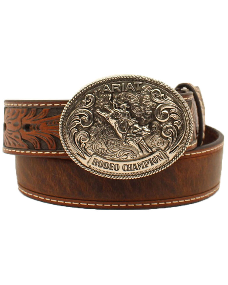 Ariat Boys' Floral Tabs Western Belt, Brown, hi-res