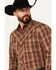 Image #2 - Roper Men's Plaid Print Embroidered Long Sleeve Snap Western Shirt, Brown, hi-res