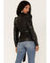 Image #4 - Flying Tomato Women's Faux Leather Puff Sleeve Shirt, Black, hi-res