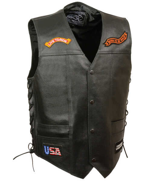 Milwaukee Leather Men's Side Lace "Live to Ride" Patch Vest - 5X, Black, hi-res