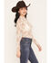 Image #2 - Wonderwest Women's Horseshoe Floral Print Long Sleeve Mesh Top, Cream, hi-res