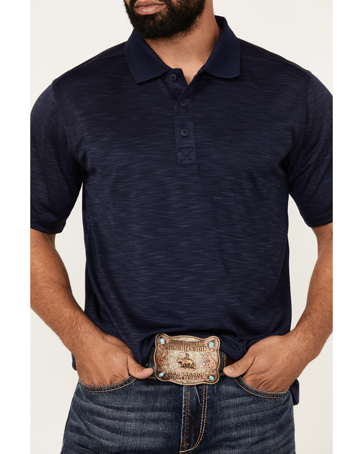 Image #3 - RANK 45® Men's Elite Short Sleeve Performance Polo Shirt, Dark Blue, hi-res