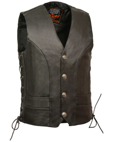 Milwaukee Leather Men's Buffalo Snap Side Lace Vest, Black, hi-res