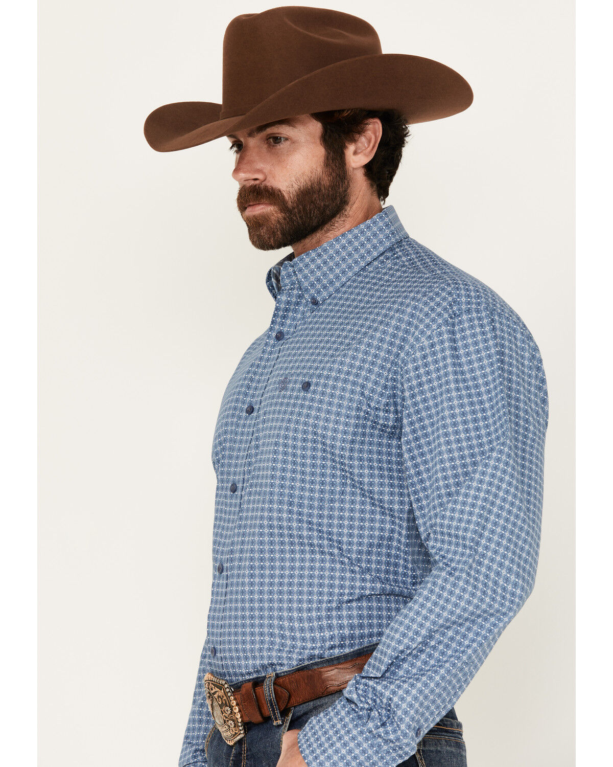 Image #2 - George Strait by Wrangler Men's Geo Print Long Sleeve Button-Down Stretch Western Shirt, Blue, hi-res