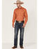 Roper Men's Terracotta Solid Long Sleeve Pearl Snap Western Shirt , Orange, hi-res
