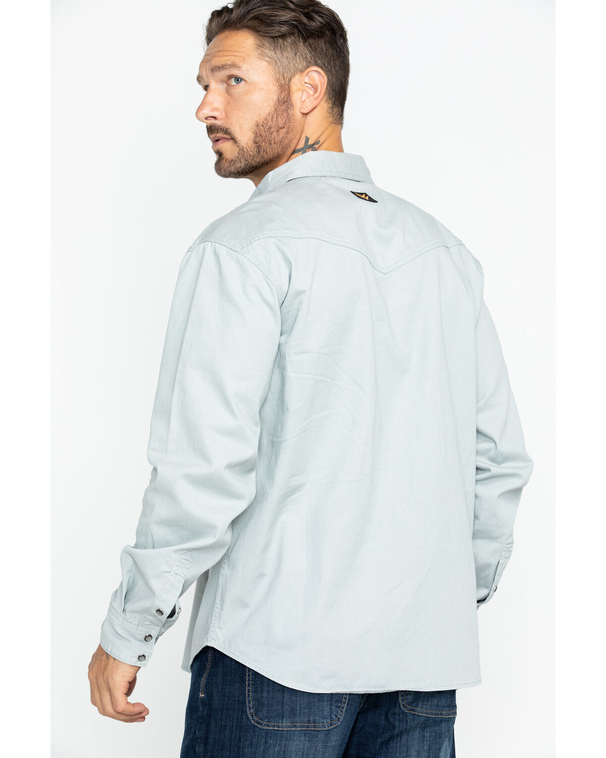 Image #2 - Hawx Men's Gray Twill Snap Western Work Shirt - Big, Light Grey, hi-res