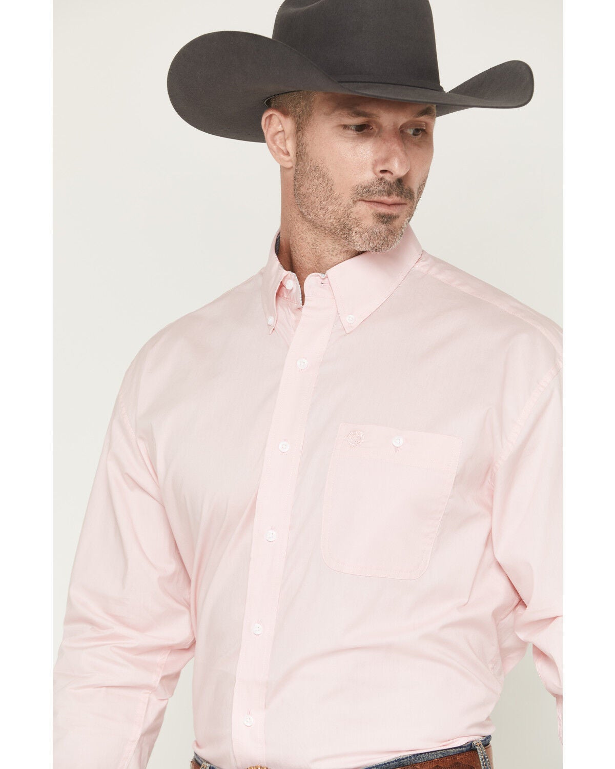 Image #2 - George Strait by Wrangler Men's Solid Long Sleeve Button-Down Stretch Western Shirt, Pink, hi-res
