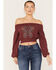 Image #1 - Shyanne Women's Off-Shoulder Embroidered Crop Top, Wine, hi-res