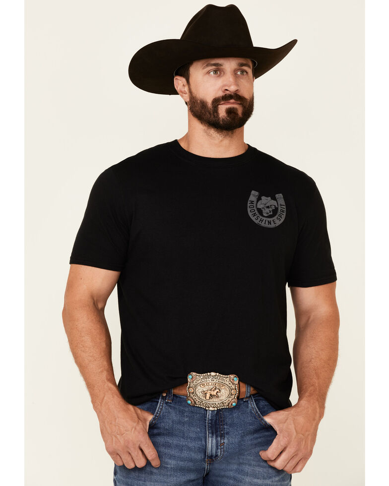 Moonshine Spirit Men's Black Horseshoe Cowboy Skull Graphic Short Sleeve T-Shirt , Black, hi-res