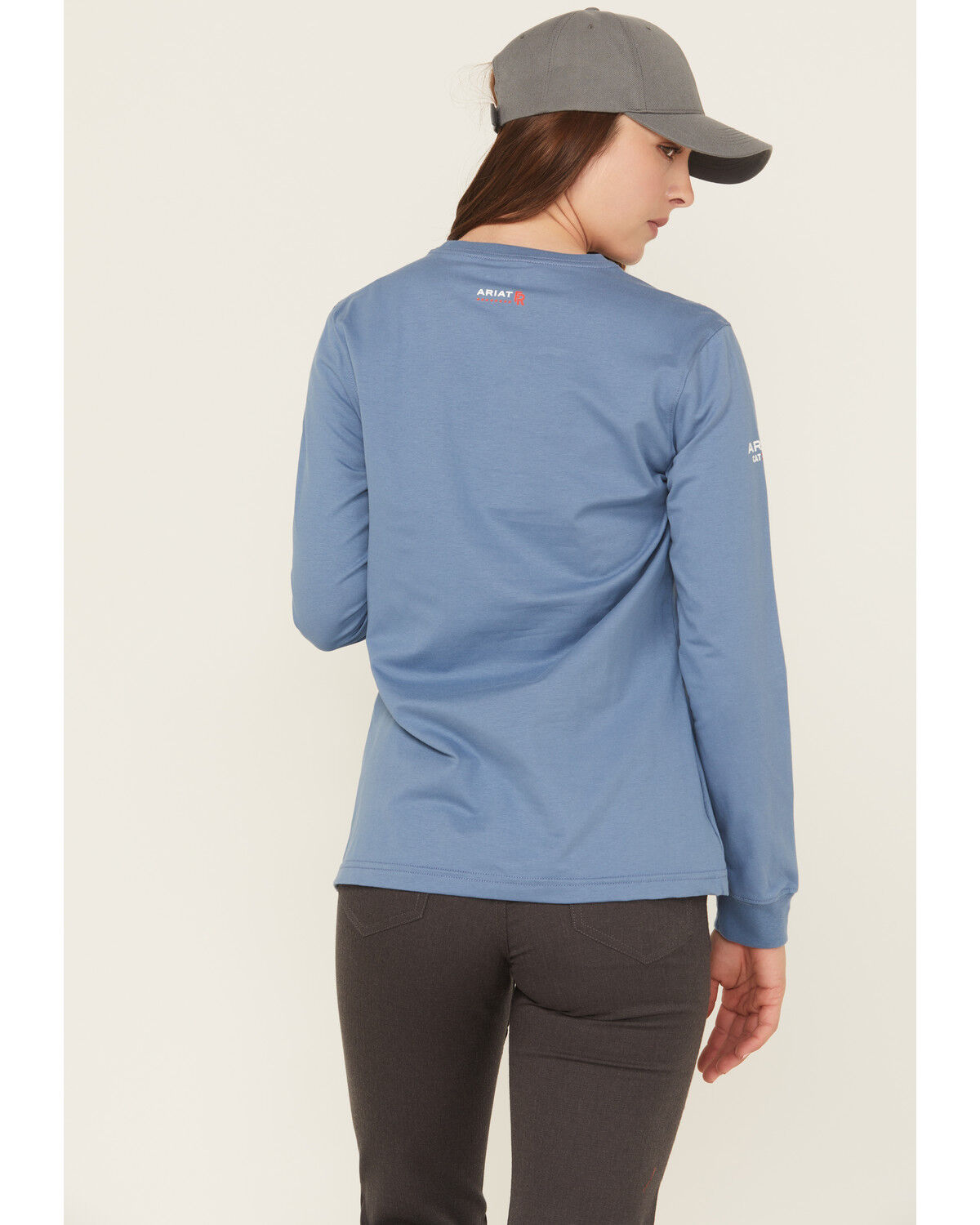 Image #4 - Ariat Women's FR Stretch Logo Long Sleeve Work Tee, Blue, hi-res