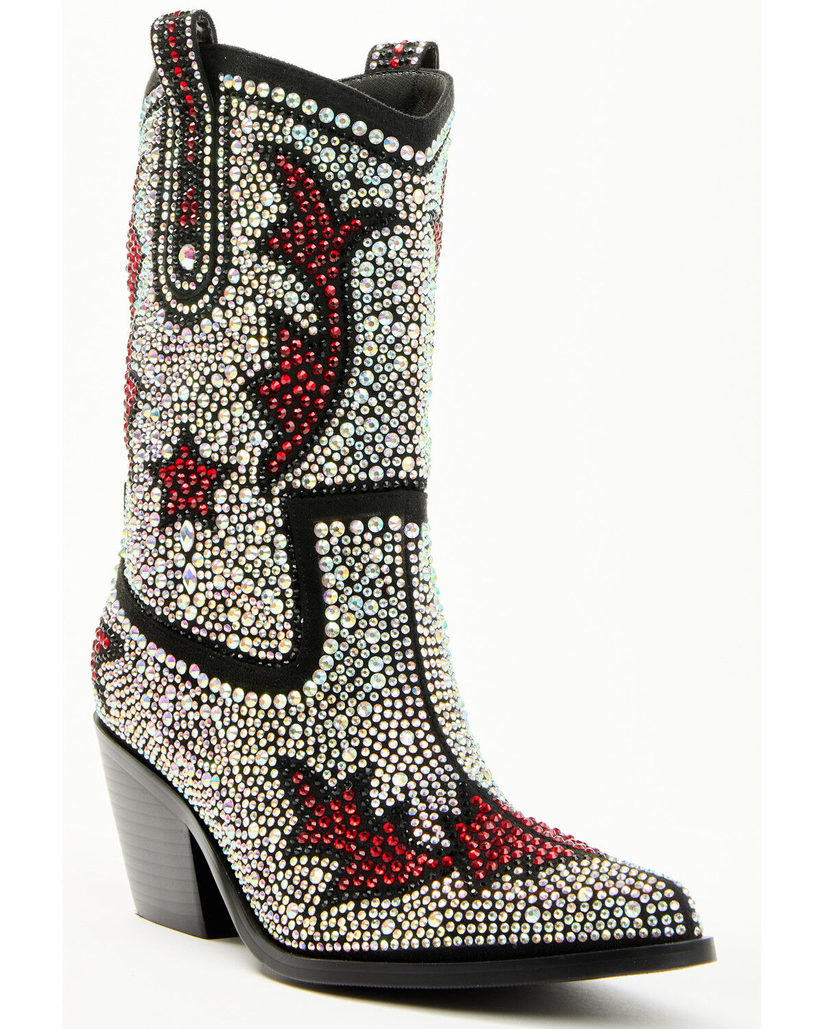 Image #1 - Azalea Wang Women's Kaitland Embellished Boots - Snip Toe, Black/red, hi-res