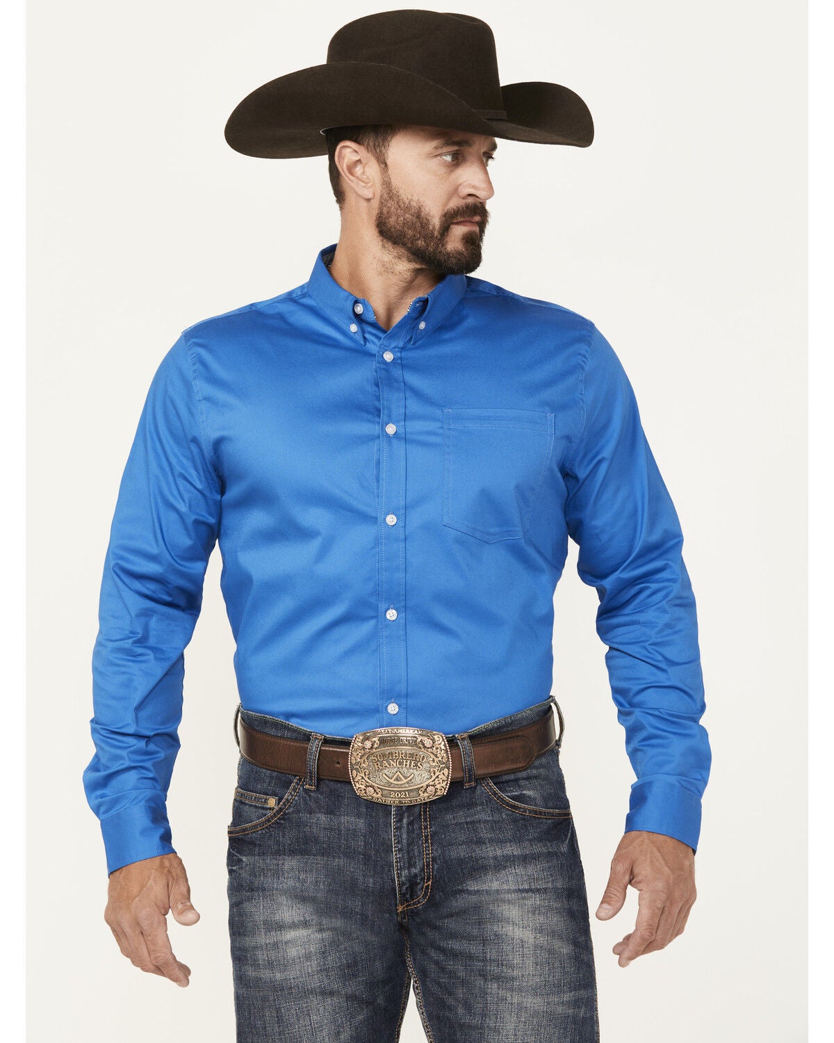 Cody James Men's Basic Twill Long Sleeve Button-Down Performance Western Shirt - Big, Royal Blue, hi-res