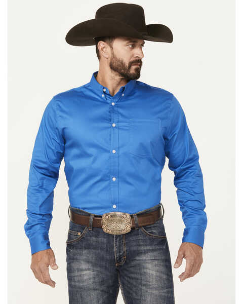 Image #1 - Cody James Men's Basic Twill Long Sleeve Button-Down Performance Western Shirt - Big, Royal Blue, hi-res