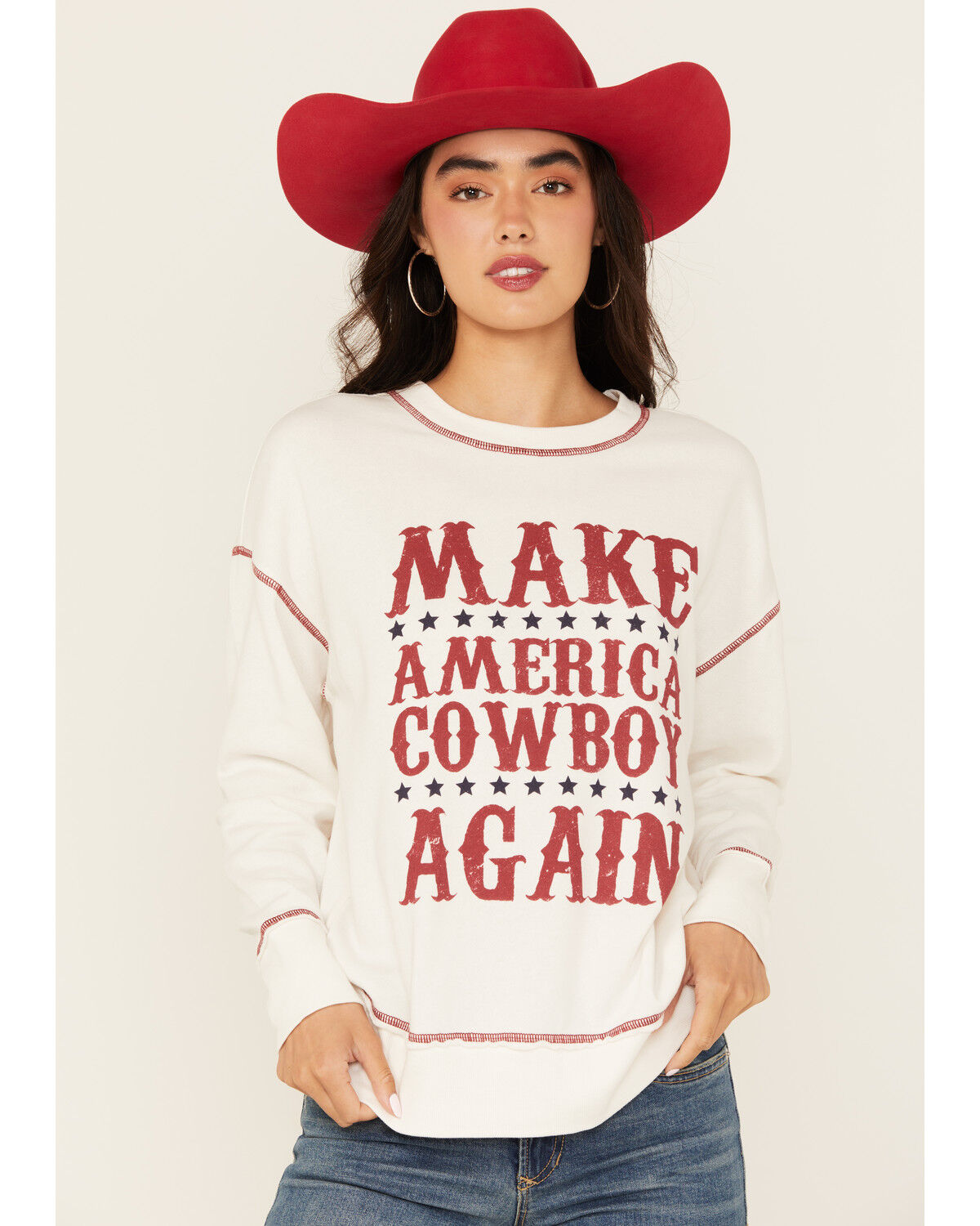Image #1 - Blended Women's Make America Cowboy Again Graphic Sweatshirt, White, hi-res