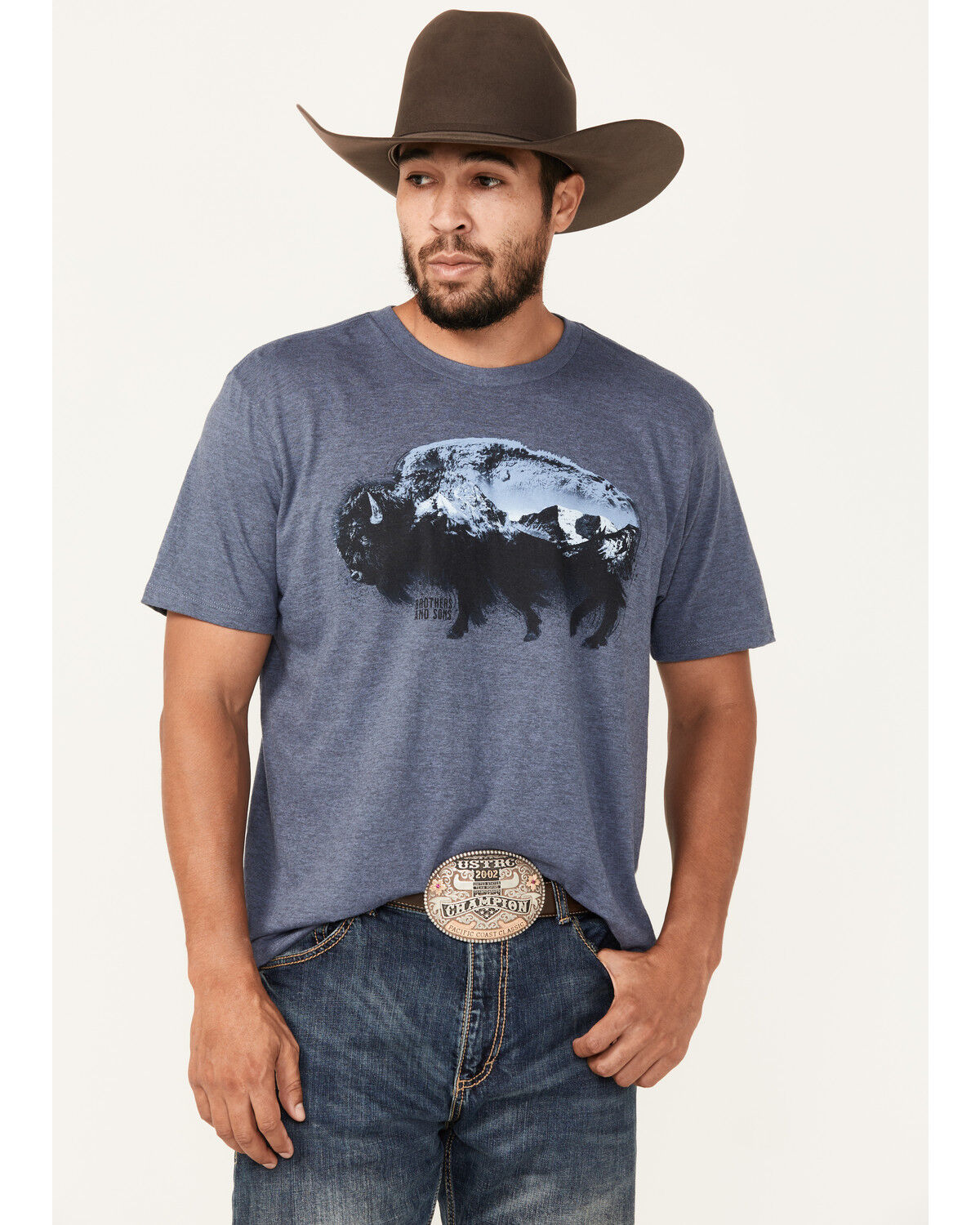 Image #1 - Brothers and Sons Men's Bison Short Sleeve Graphic T-Shirt, Blue, hi-res