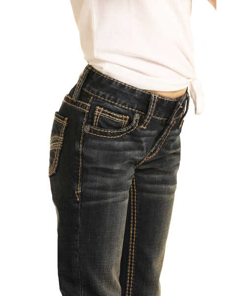Image #2 - Rock & Roll Denim Girls' Dark Stretch Bootcut Jeans , Blue, hi-res