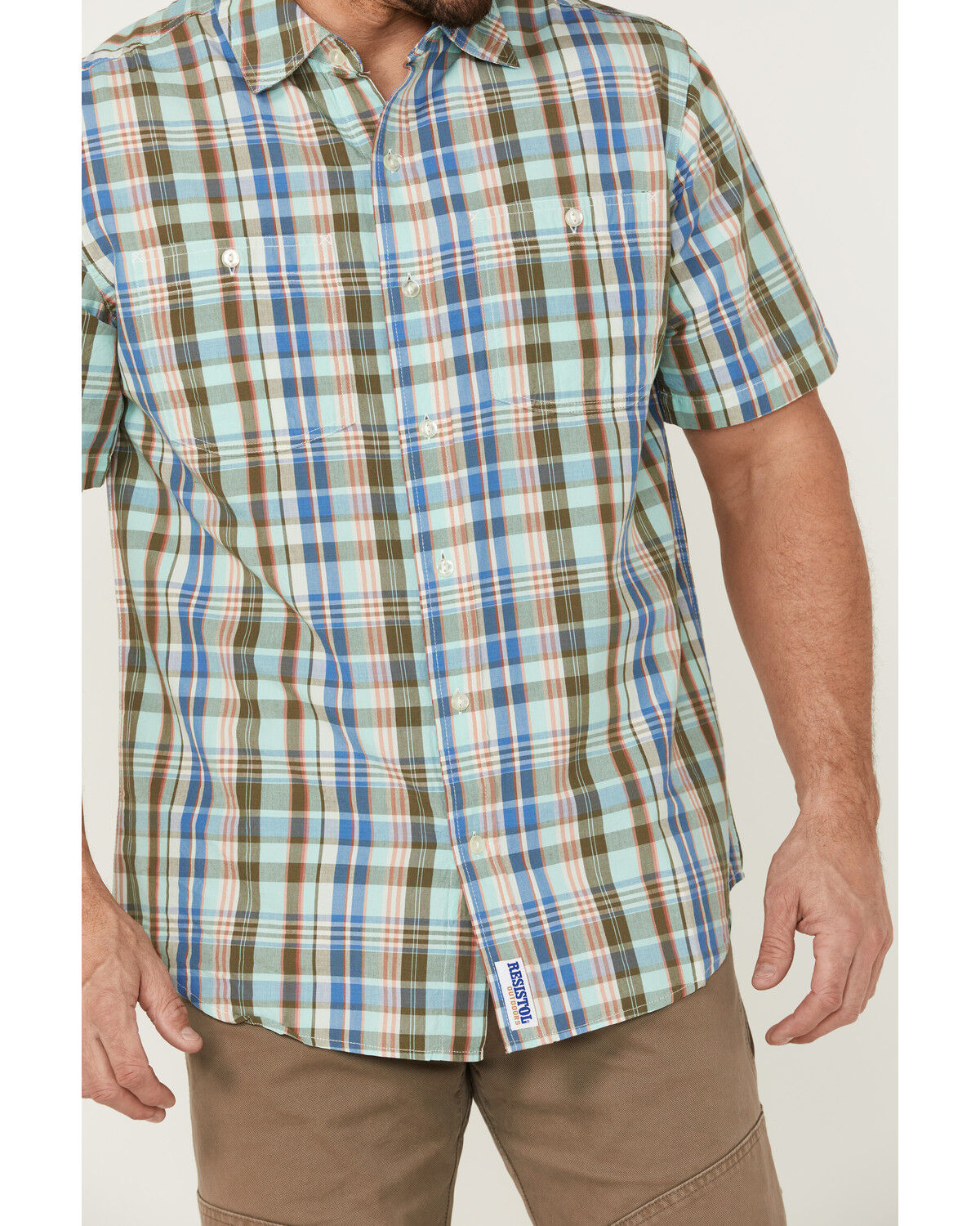 Image #3 - Resistol Men's Hampton Plaid Print Short Sleeve Button Down Western Shirt, Light Green, hi-res
