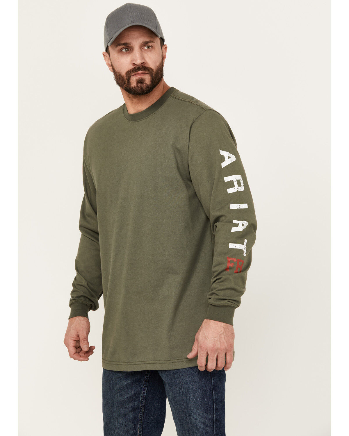 Image #4 - Ariat Men's FR Roughneck Skull Logo Long Sleeve Work T-Shirt, Green, hi-res