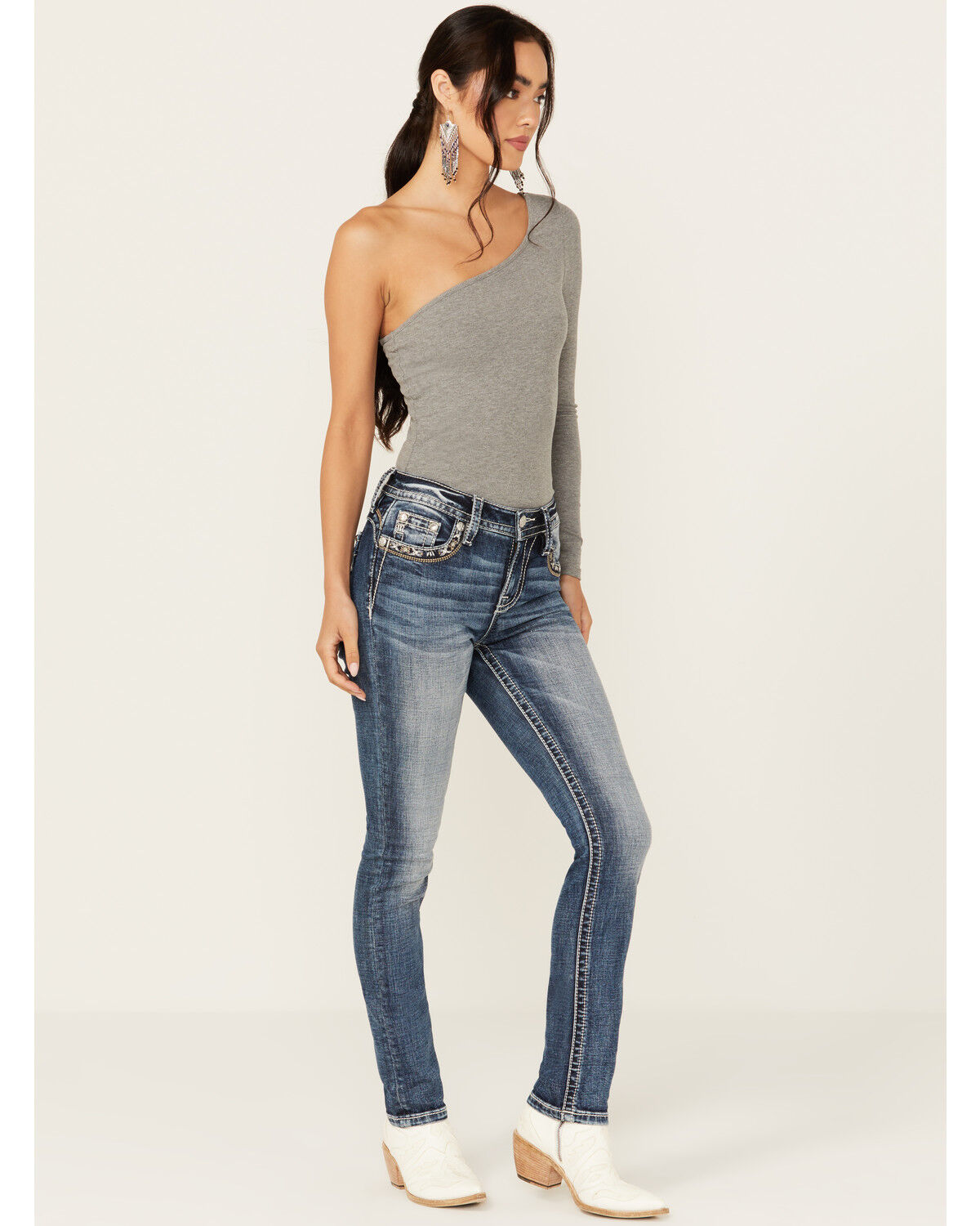 Image #3 - Miss Me Women's Dark Wash Mid Rise Skinny Stretch Denim Jeans, Dark Wash, hi-res