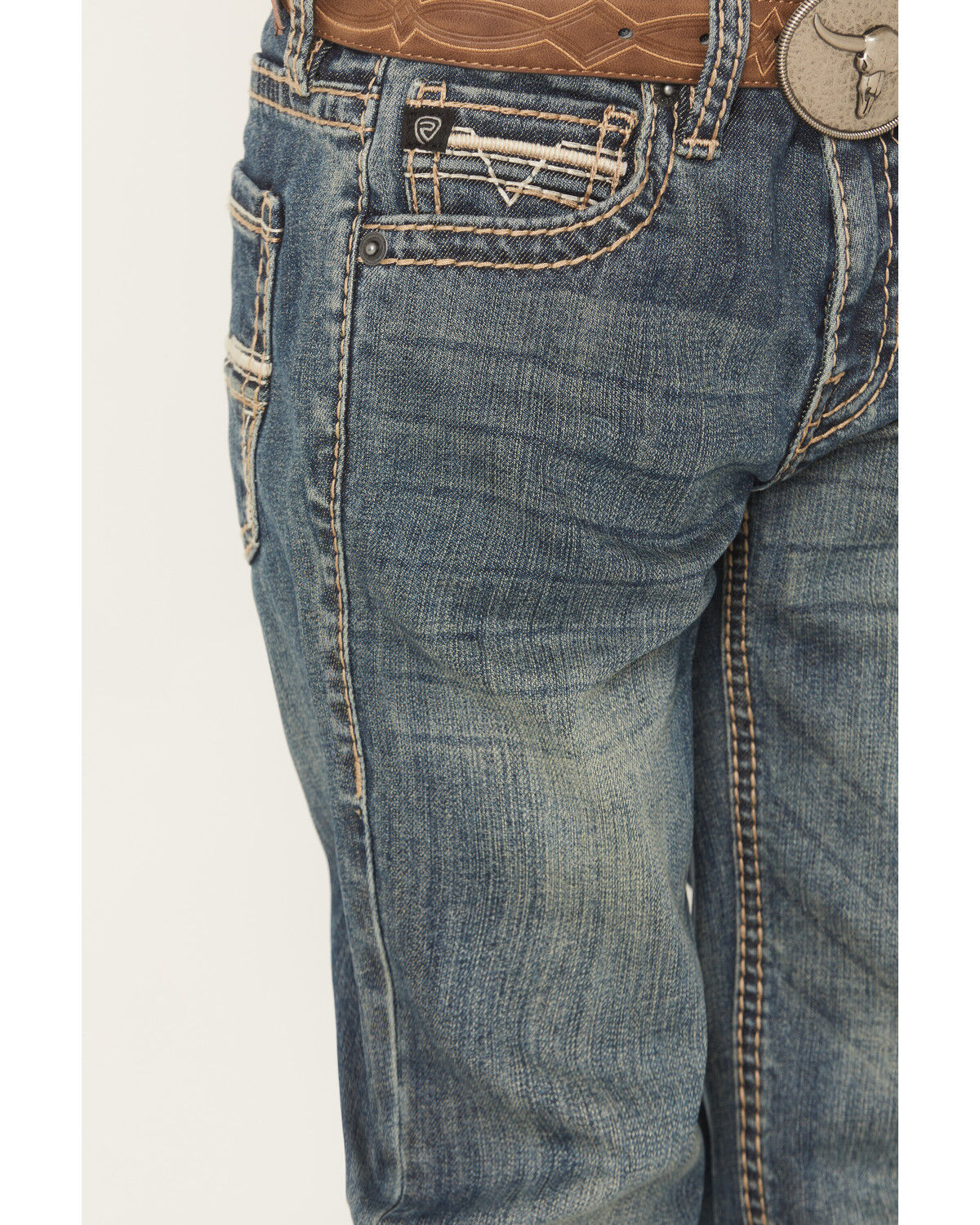 Image #2 - Rock & Roll Denim Boys' Medium Wash Ladder Stitch Embroidered Bootcut Denim Jeans, Medium Wash, hi-res