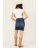 Image #3 - Vervet Women's Dark Wash Raw Hem Mini Skirt, Blue, hi-res