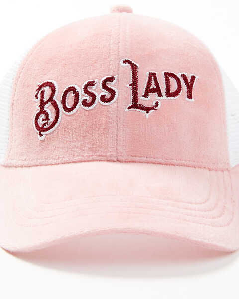 Idyllwind Women's Boss Lady Velvet Mesh Back Ball Cap, Pink, hi-res