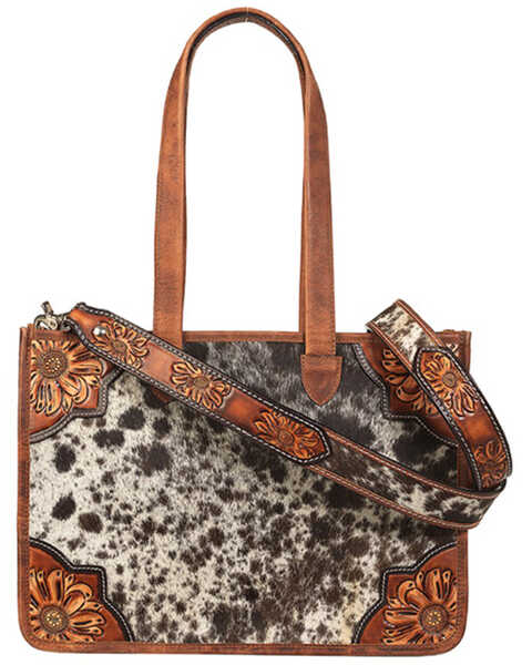 Angel Ranch Women's Spotted Calf Hair Crossbody Tote, Multi, hi-res