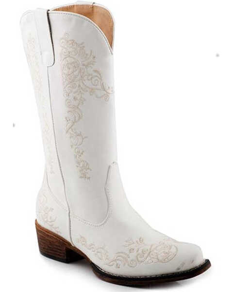 Image #1 - Roper Women's Riley Scroll Western Performance Boots - Snip Toe, White, hi-res