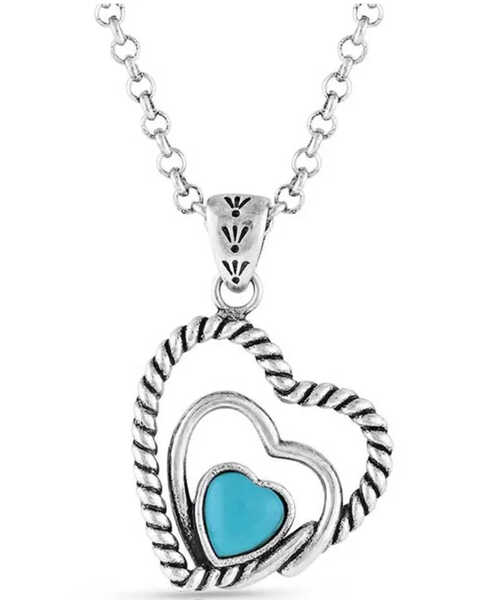Image #1 - Montana Silversmiths Women's Clearer Ponds Turquoise Heart Necklace, Silver, hi-res