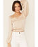 Image #2 - Lush Women's Lace Detail Puff Sleeve Top, Beige/khaki, hi-res