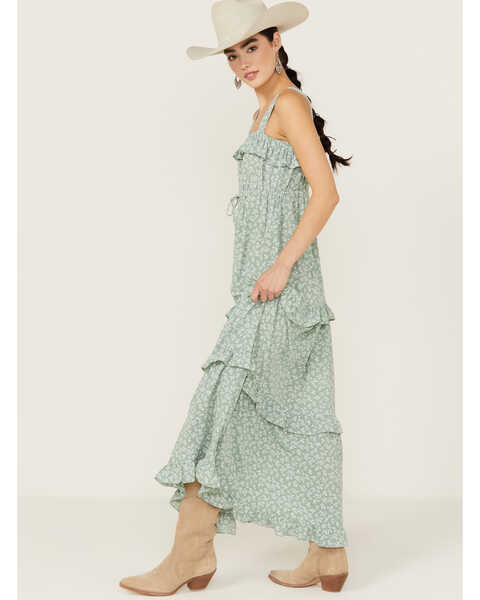 Image #2 - Yura Women's Floral Tiered Maxi Dress, Teal, hi-res