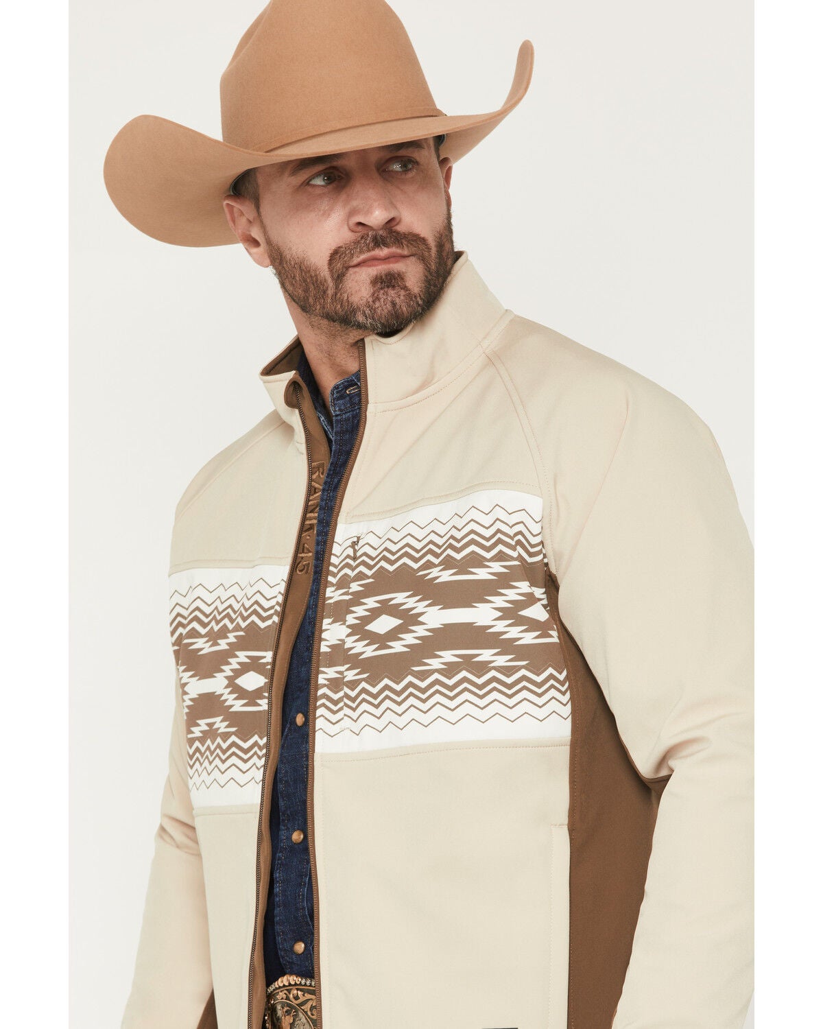 Image #2 - RANK 45&reg; Men's Akonapi Southwestern Border Striped Softshell Jacket, Cream, hi-res
