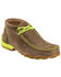 Twisted X Youth Boys' Brown and Neon Yellow Leather Driving Mocs, Bomber, hi-res