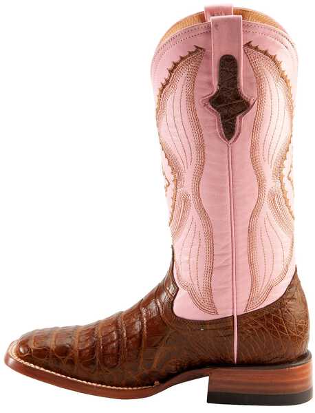 Ferrini Blush Pink Caiman Belly Cowgirl Boots - Wide Square Toe, Chocolate, hi-res