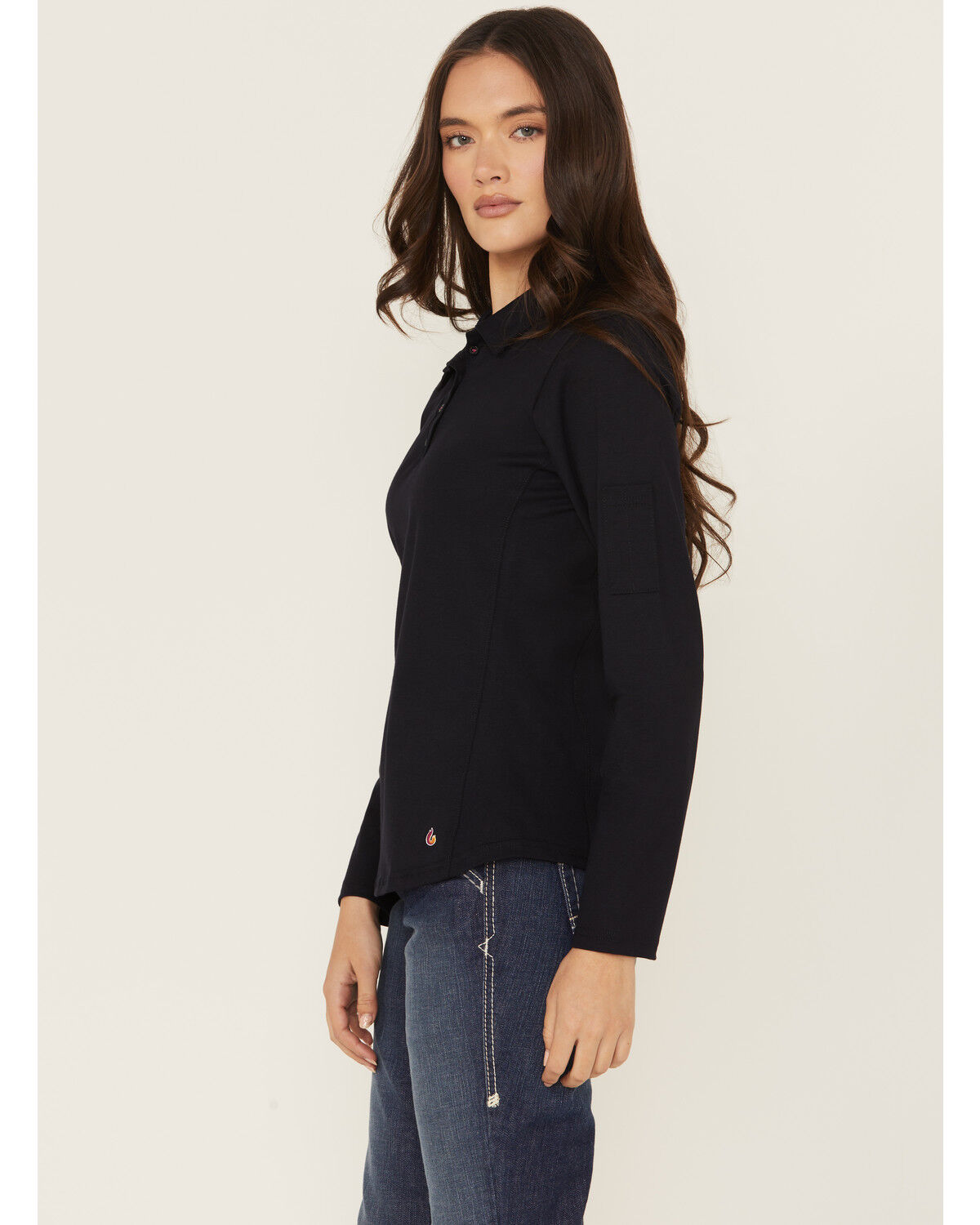 Image #2 - Lapco Women's FR Solid Long Sleeve Polo Work Shirt, Navy, hi-res