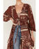 Flying Tomato Women's Floral Print Patchwork Duster Dress, Burgundy, hi-res