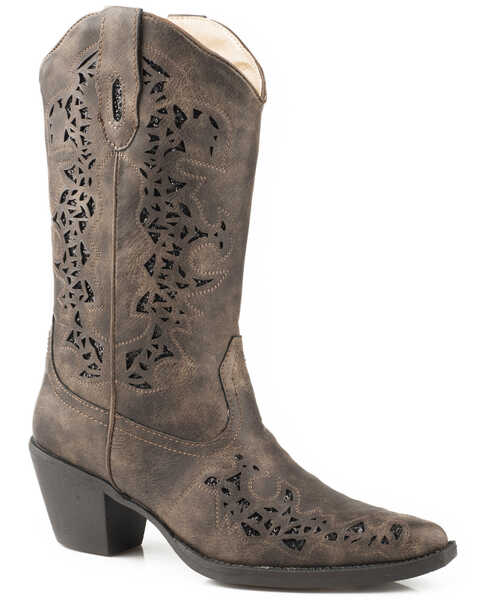 Image #1 - Roper Women's Brown Alisa Metallic Inlay Boots - Pointed Toe, Brown, hi-res