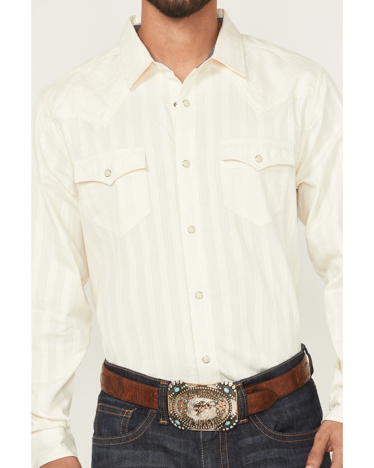Image #3 - Cody James Men's Rustic Range Tonal Striped Long Sleeve Snap Western Shirt - Big, Cream, hi-res