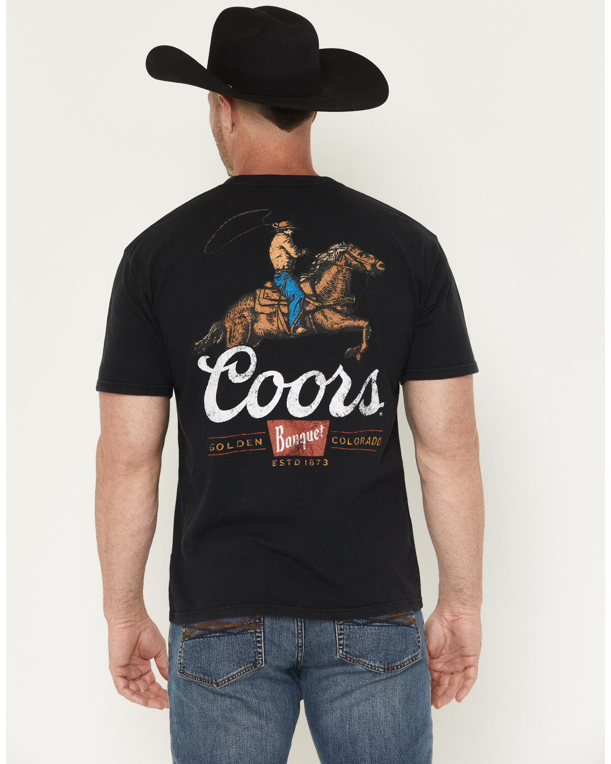 Image #1 - Coors Men's Coors Cowboy Short Sleeve Graphic T-Shirt, Black, hi-res