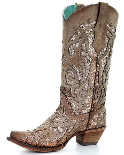 Image #3 - Corral Women's Golden Luminary Roots Western Boots - Snip Toe, Light Grey, hi-res