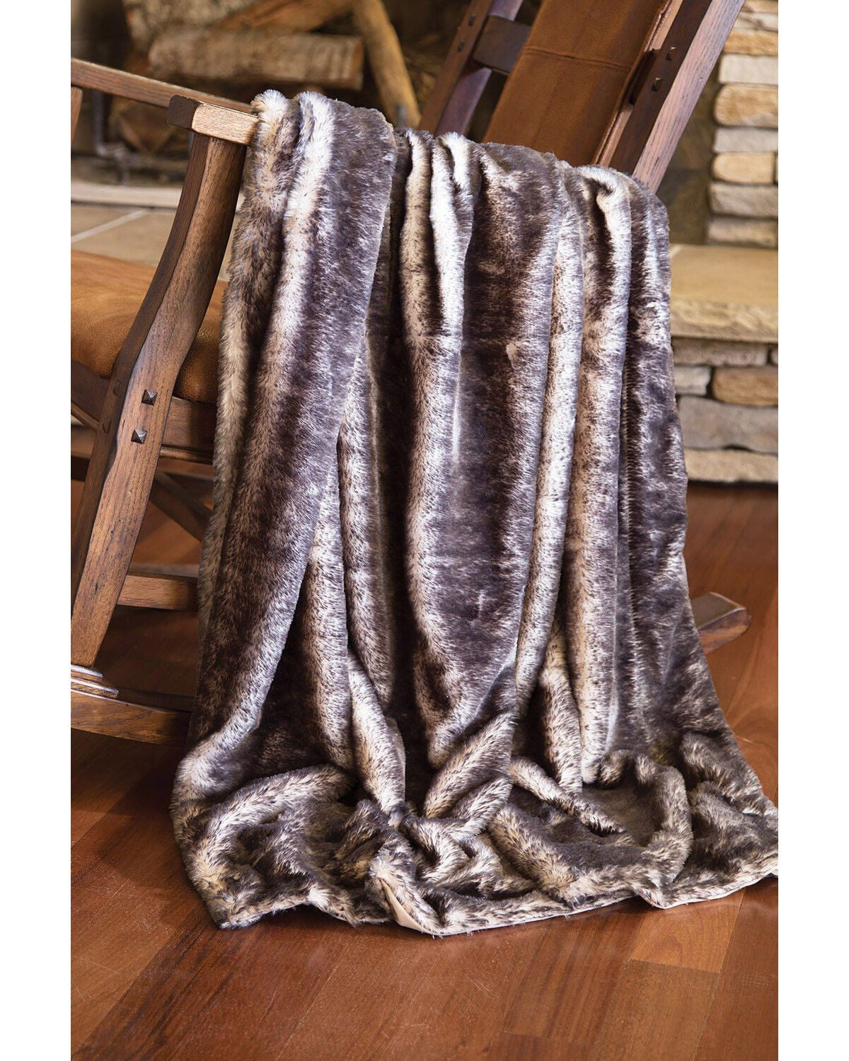 Carstens Home Dark Grey Tipped Fox Faux Fur Throw Blanket, Grey, hi-res