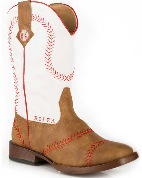 Image #1 - Roper Boys' Baseball Western Boots - Square Toe, Tan, hi-res