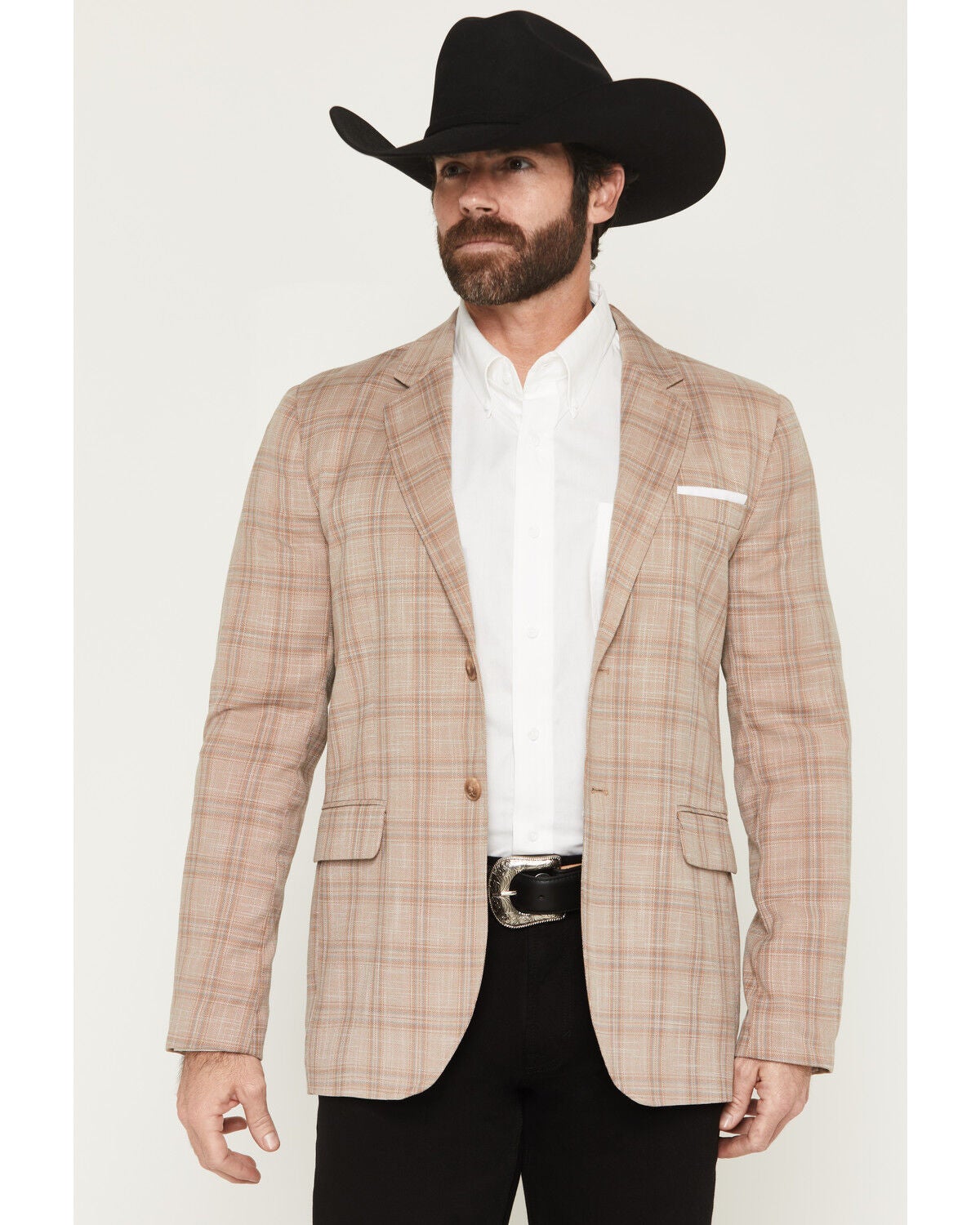 Rock & Roll Denim Men's Plaid Print Modern Fit Sportcoat, Tan, hi-res