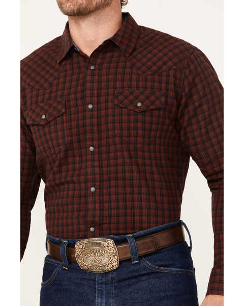 Image #3 - Cody James Men's Long Rider Plaid Print Long Sleeve Snap Western Flannel Shirt, Dark Red, hi-res