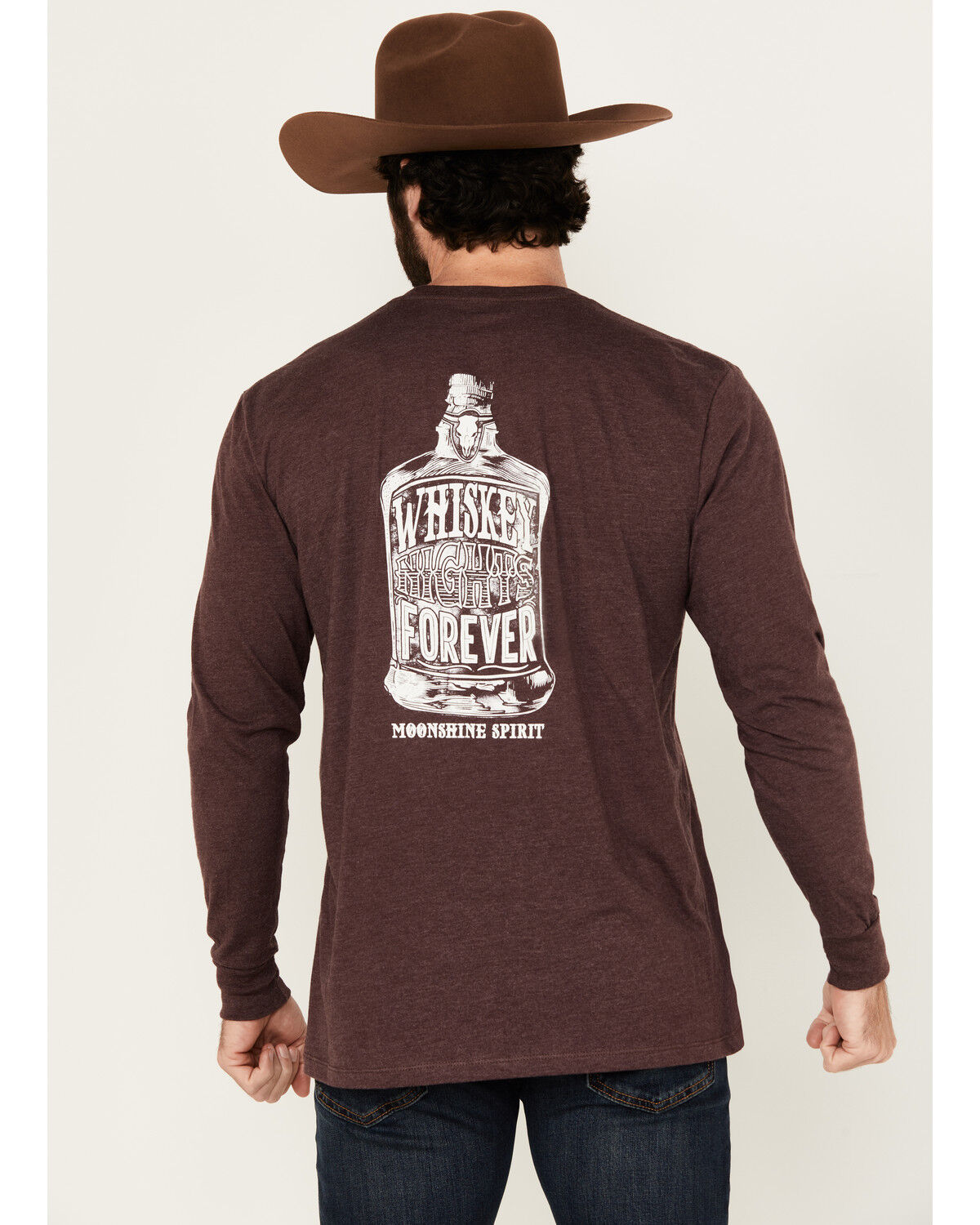 Image #1 - Moonshine Spirit Men's Whiskey Nights Long Sleeve Graphic T-Shirt, Burgundy, hi-res