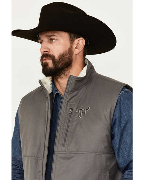 Image #2 - Cowboy Hardware Men's Heavy Twill Concealed Carry Sherpa Collar Vest , Charcoal, hi-res