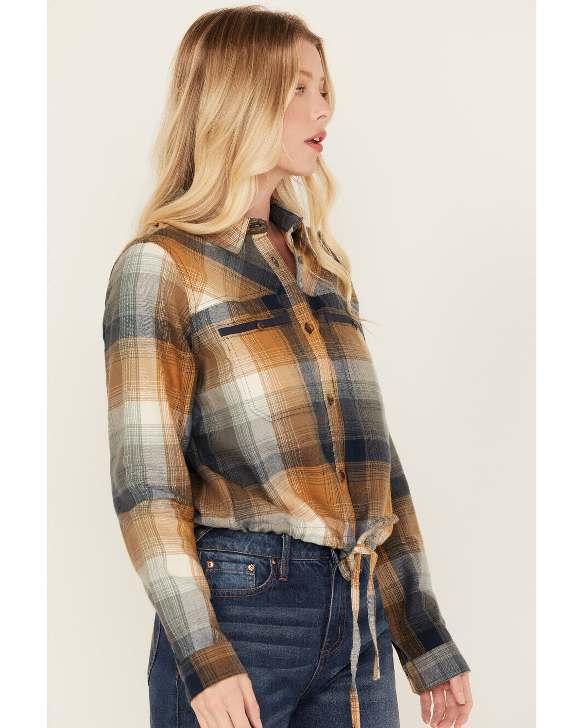 Image #2 - Cleo + Wolf Women's Plaid Print Long Sleeve Flannel Shirt, Bronze, hi-res